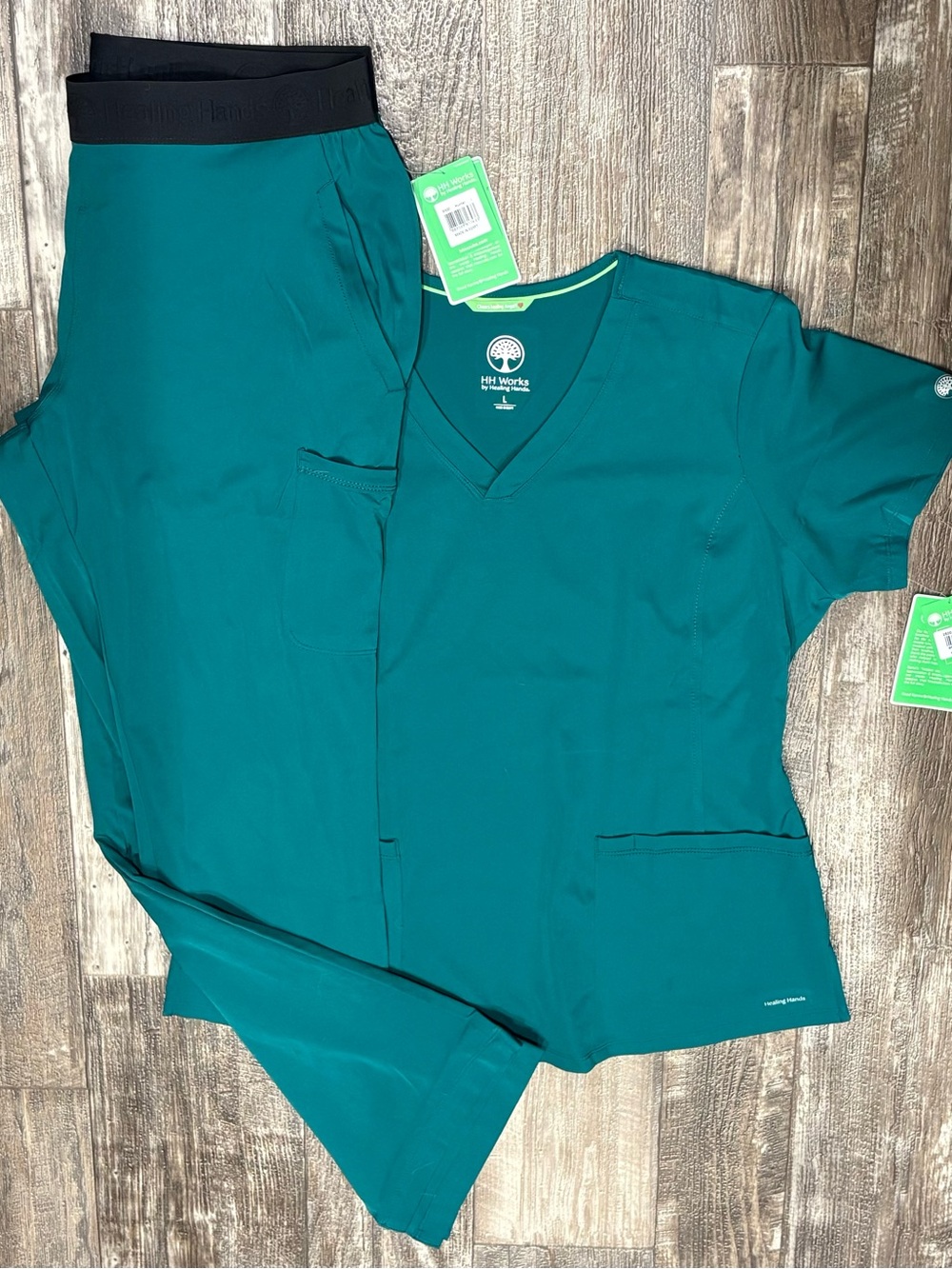 healing hands Hunter green V-Neck Scrub Top and  Pants